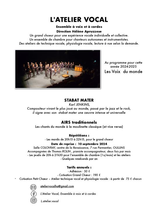 L'Atelier Vocal recrute de nouveaux choristes  ...