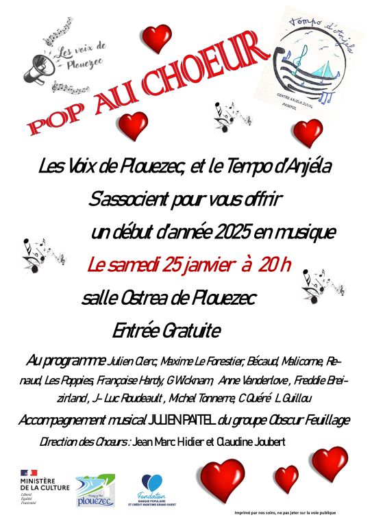 Pop au Choeur le 25 janvier à Plouézec 20H00